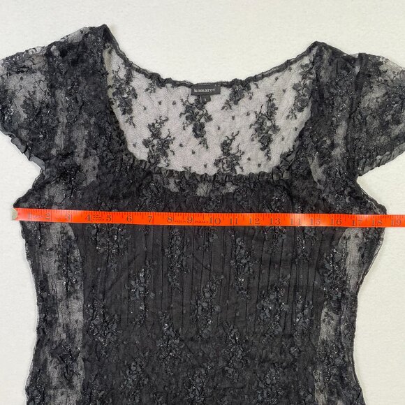 NWOT Komarov Stretch Lace Overlay Top with Camisole Black Cap Sleeves Size L - Picture 10 of 16
